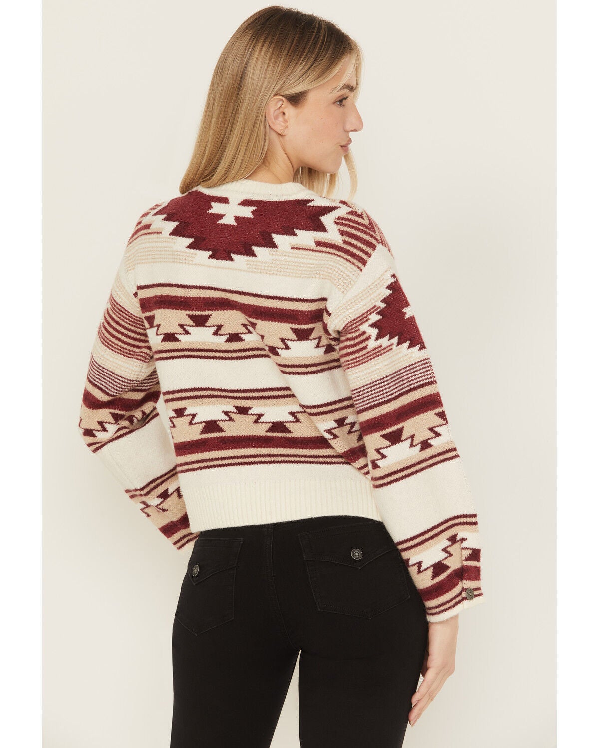 Image #4 - Ariat Women's Southwestern Print Sweater, Cream, hi-res