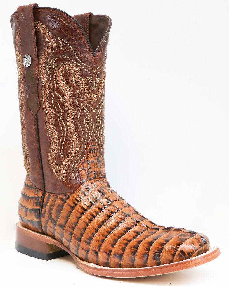 Tanner Mark Men's Caiman Tail Print Western Boots - Square Toe, Cognac, hi-res