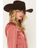 Image #2 - Shyanne Women's Latigo Satin Button-Front Long Sleeve Blouse, Ruby, hi-res