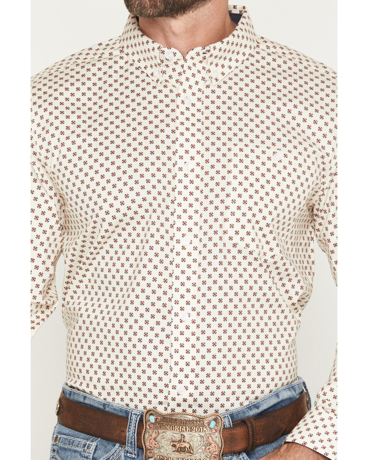 Image #3 - RANK 45&reg; Men's Cowboy Trail Geo Print Long Sleeve Button-Down Stretch Western Shirt, Cream, hi-res