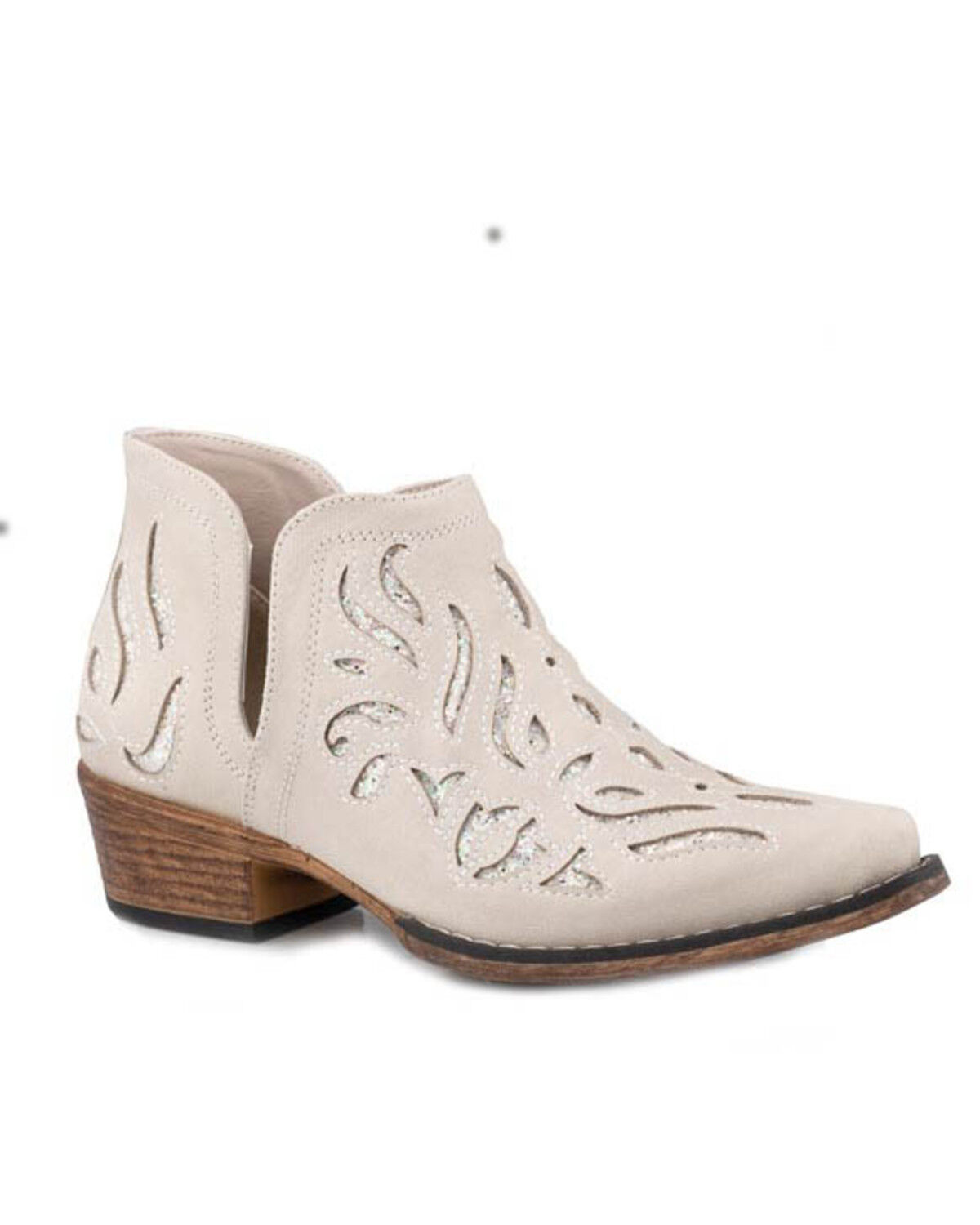 Image #1 - Roper Women's Ava Glitz Fashion Booties - Snip Toe, White, hi-res