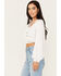 Image #2 - Angie Women's Tie Front Peasant Top, Ivory, hi-res