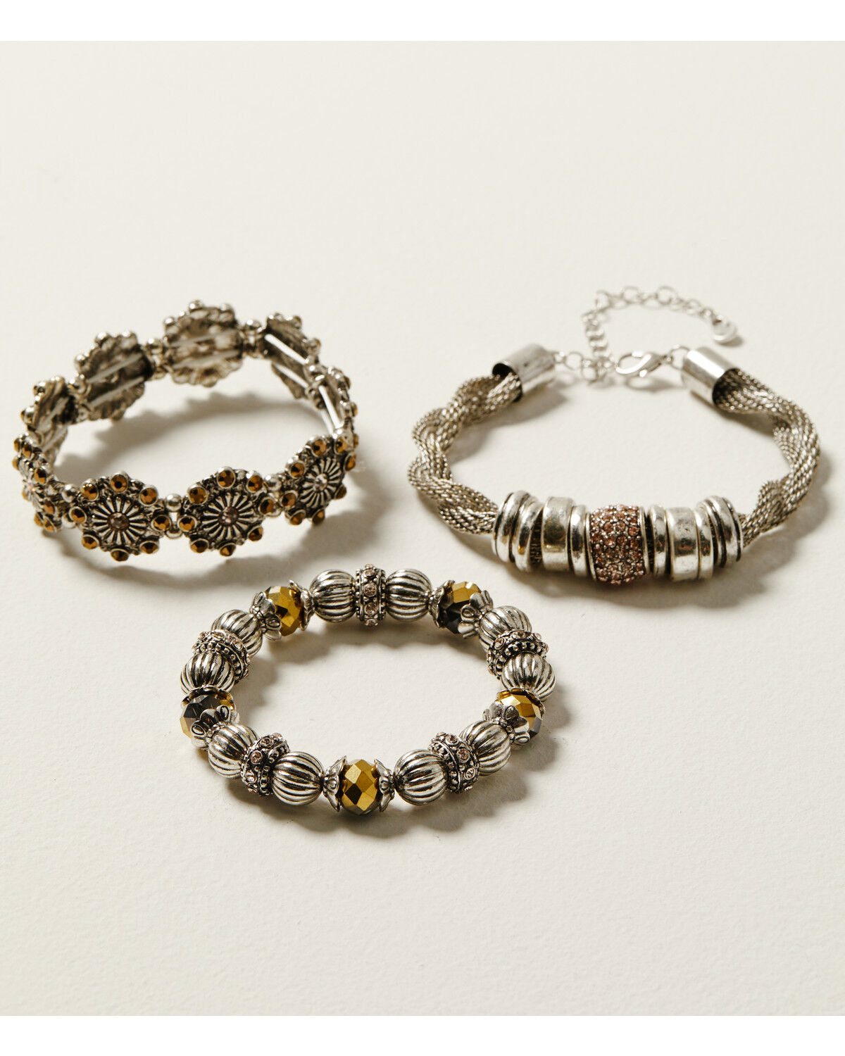 Image #1 - Shyanne Women's Champagne Chateau 3-Piece Silver Stretch Bracelet Set, Silver, hi-res
