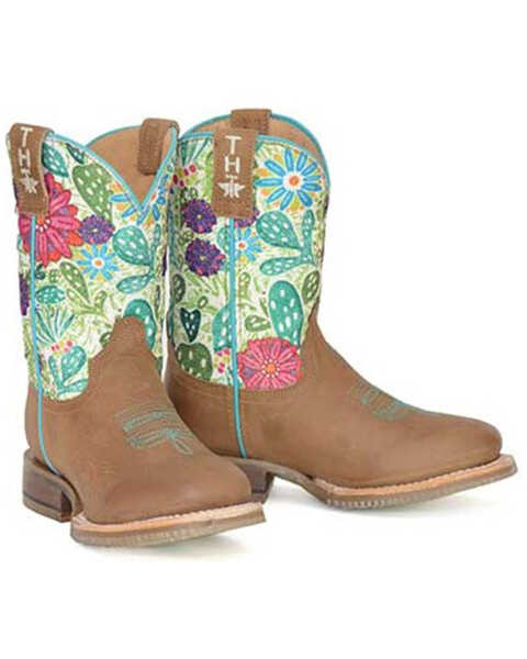 Tin Haul Little Girls' Sparkles Western Boots - Broad Square Toe, Brown, hi-res