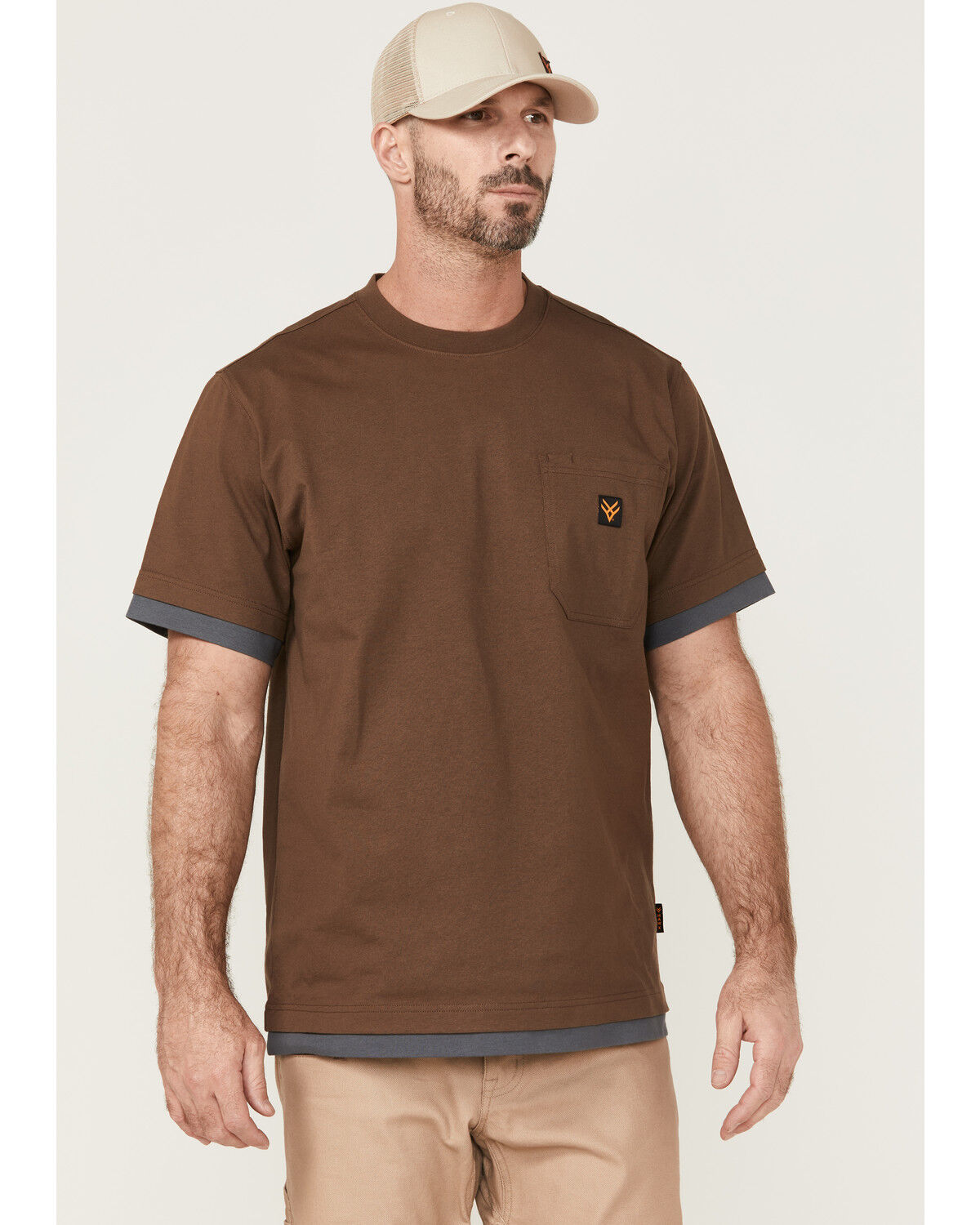 Image #1 - Hawx Men's Layered Work Pocket T-Shirt, Dark Brown, hi-res