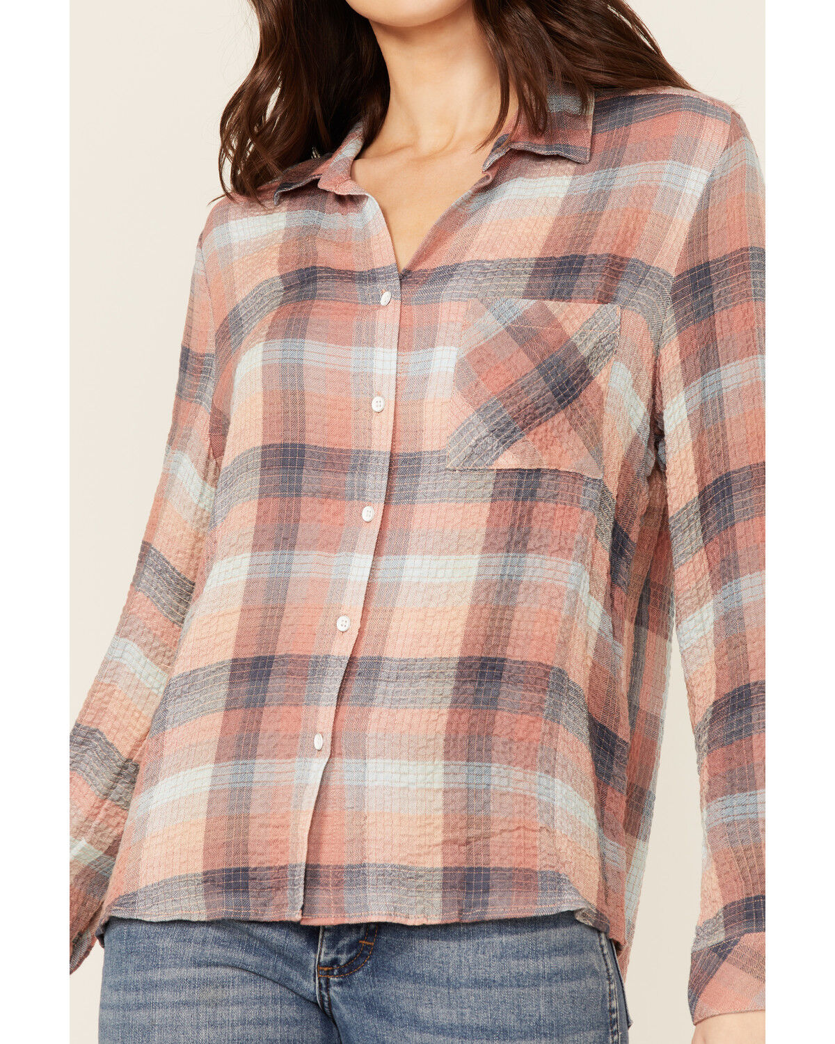 Image #2 - North River Women's Crinkle Ryn Desert Rust Plaid Shirt, Rust Copper, hi-res