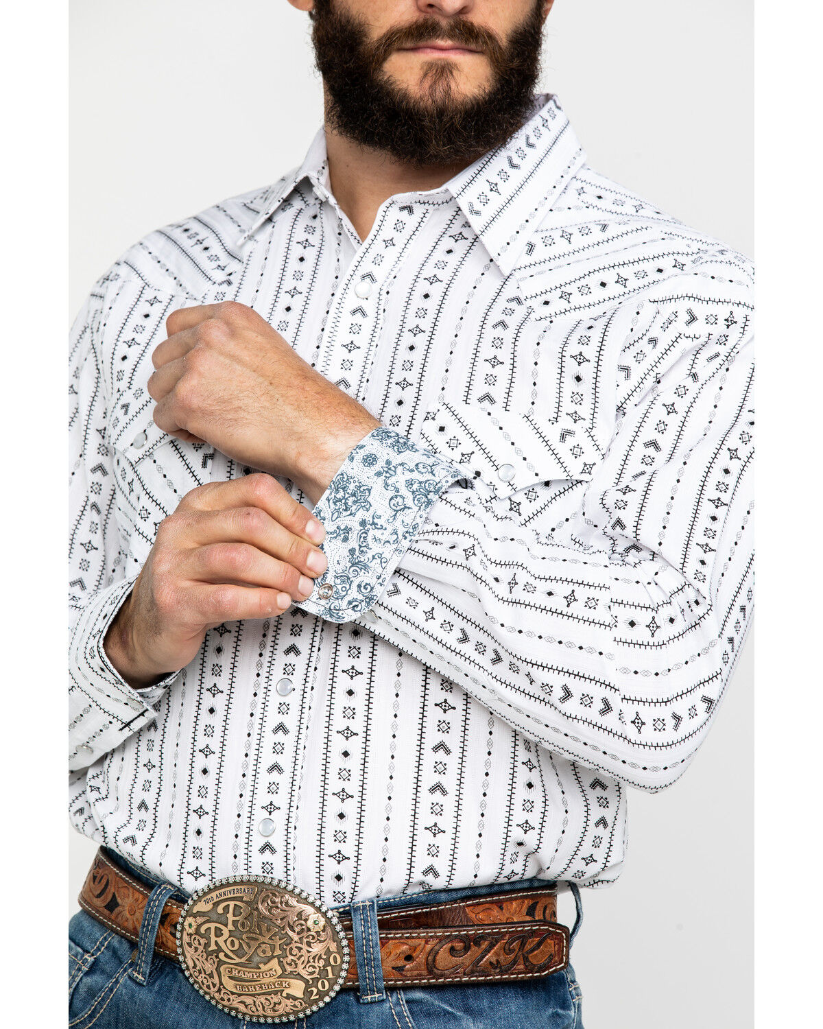 Image #4 - Rough Stock by Panhandle Men's Kaibab Southwestern Print Long Sleeve Western Shirt, White, hi-res