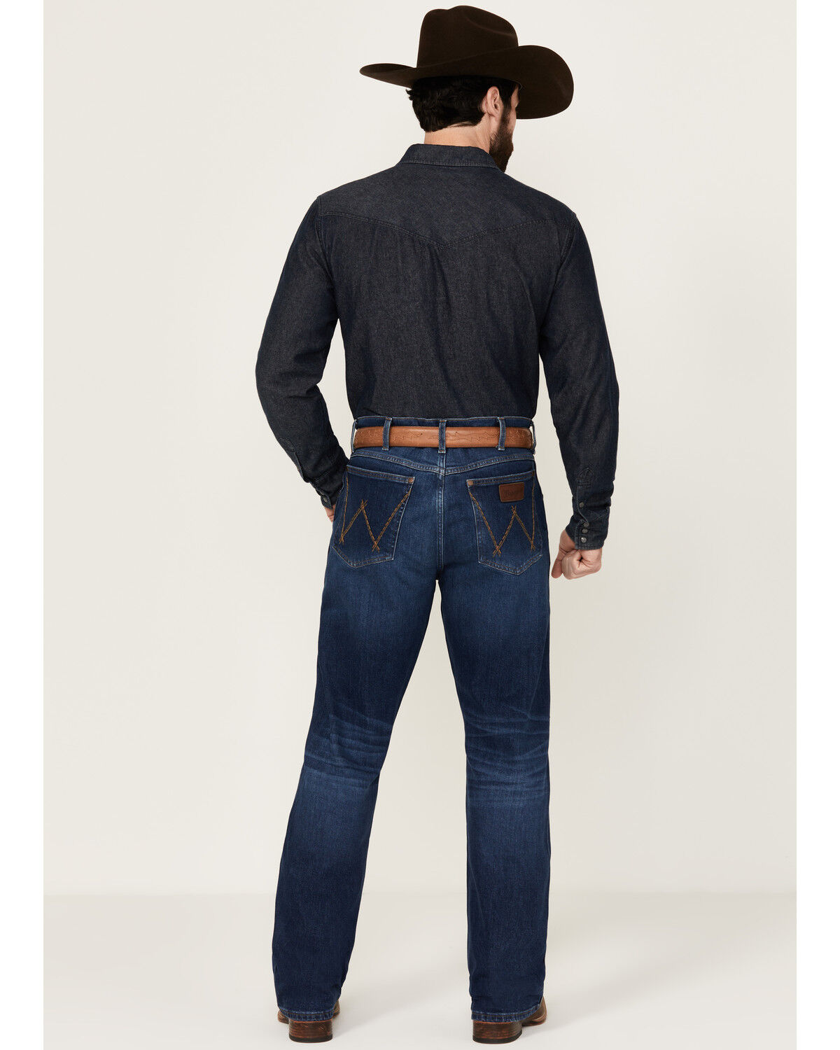 Image #3 - Wrangler Retro Men's Troxler Dark Wash Relaxed Bootcut Stretch Denim Jeans, Dark Medium Wash, hi-res