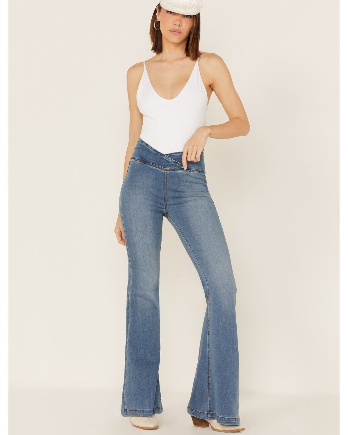 Image #1 - Free People Women's Venice Beach Medium Wash Flare Jeans, Blue, hi-res