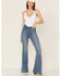 Image #1 - Free People Women's Venice Beach Medium Wash Flare Jeans, Blue, hi-res