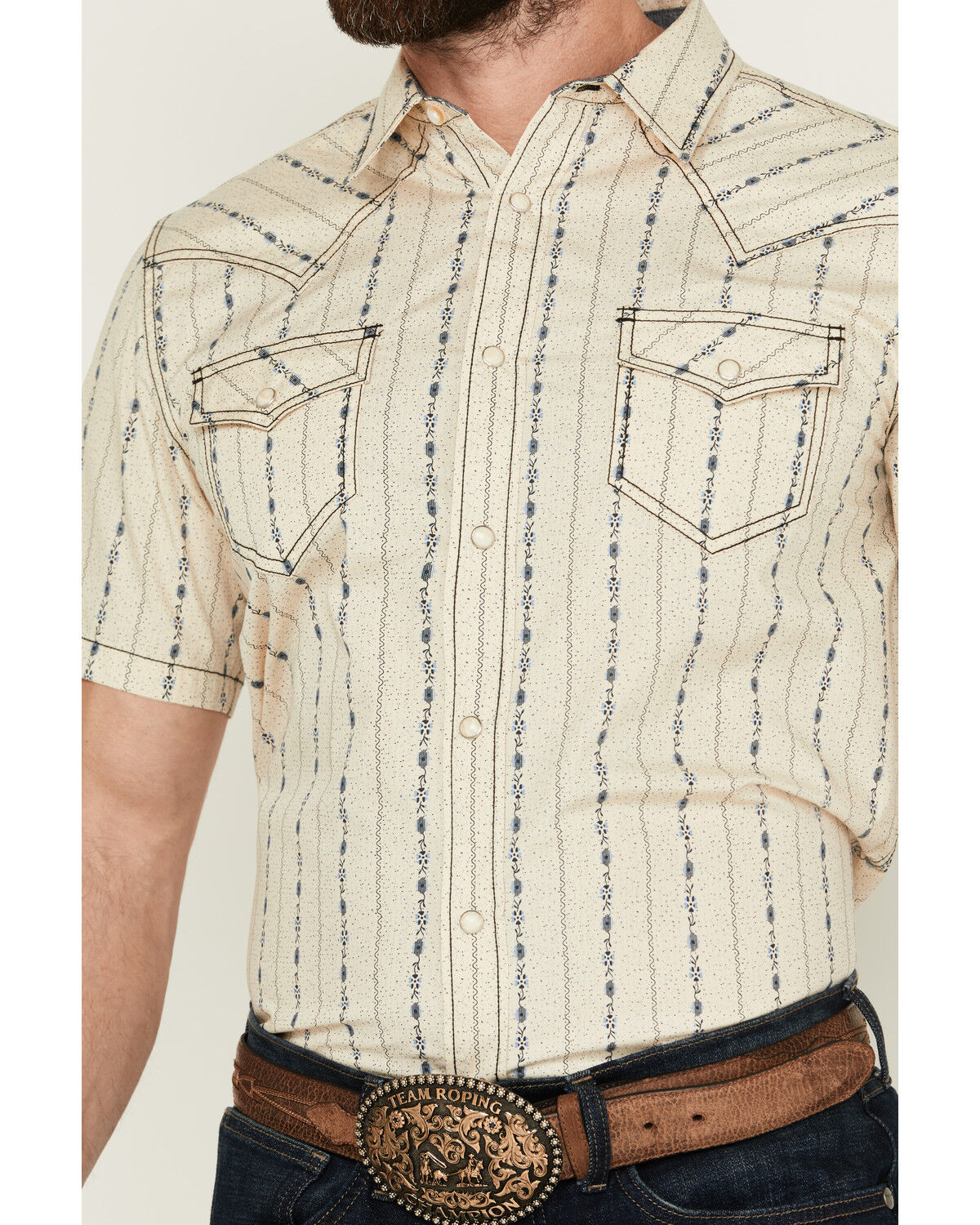 Image #3 - Cody James Men's Snake Den Striped Short Sleeve Snap Western Shirt, Ivory, hi-res