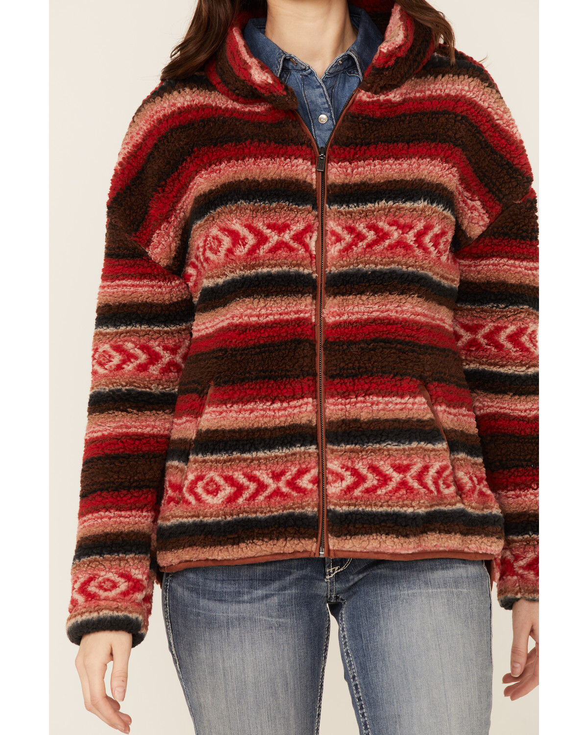 Image #2 - Cruel Girl Women's Southwestern Print High-Pile Zip-Front Fleece Jacket, , hi-res