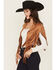 Image #2 - Saints & Hearts Women's Faux Suede Studded Cape, Brown, hi-res