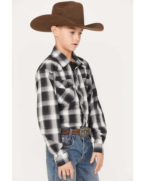 Image #2 - Roper Boys' Plaid Print Long Sleeve Snap Western Shirt, Black, hi-res