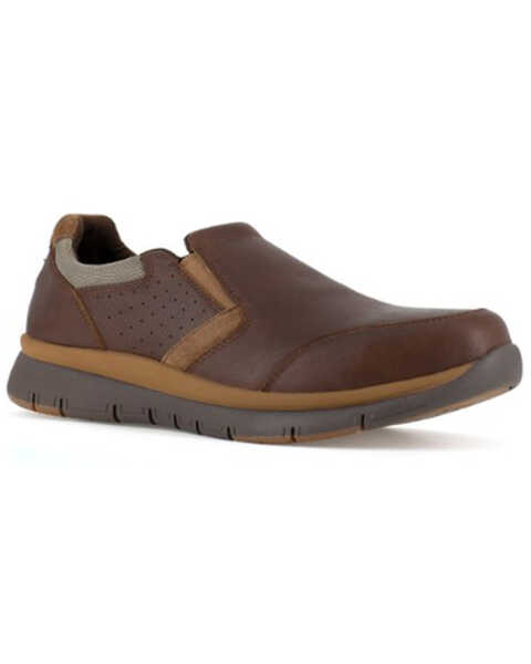 Rockport Men's Slip-On Casual Work Shoes - Steel Toe, Brown, hi-res