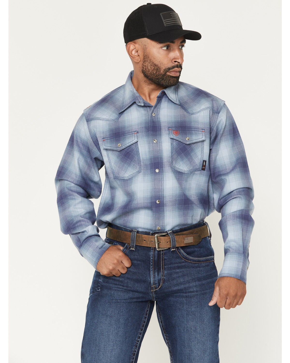 Image #1 - Ariat Men's FR Ryan Plaid Print Long Sleeve Snap Western Work Shirt, Brown, hi-res