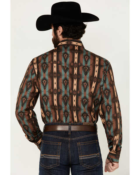 Image #4 - Wrangler Men's Southwestern Print Long Sleeve Snap Western Shirt, Brown, hi-res
