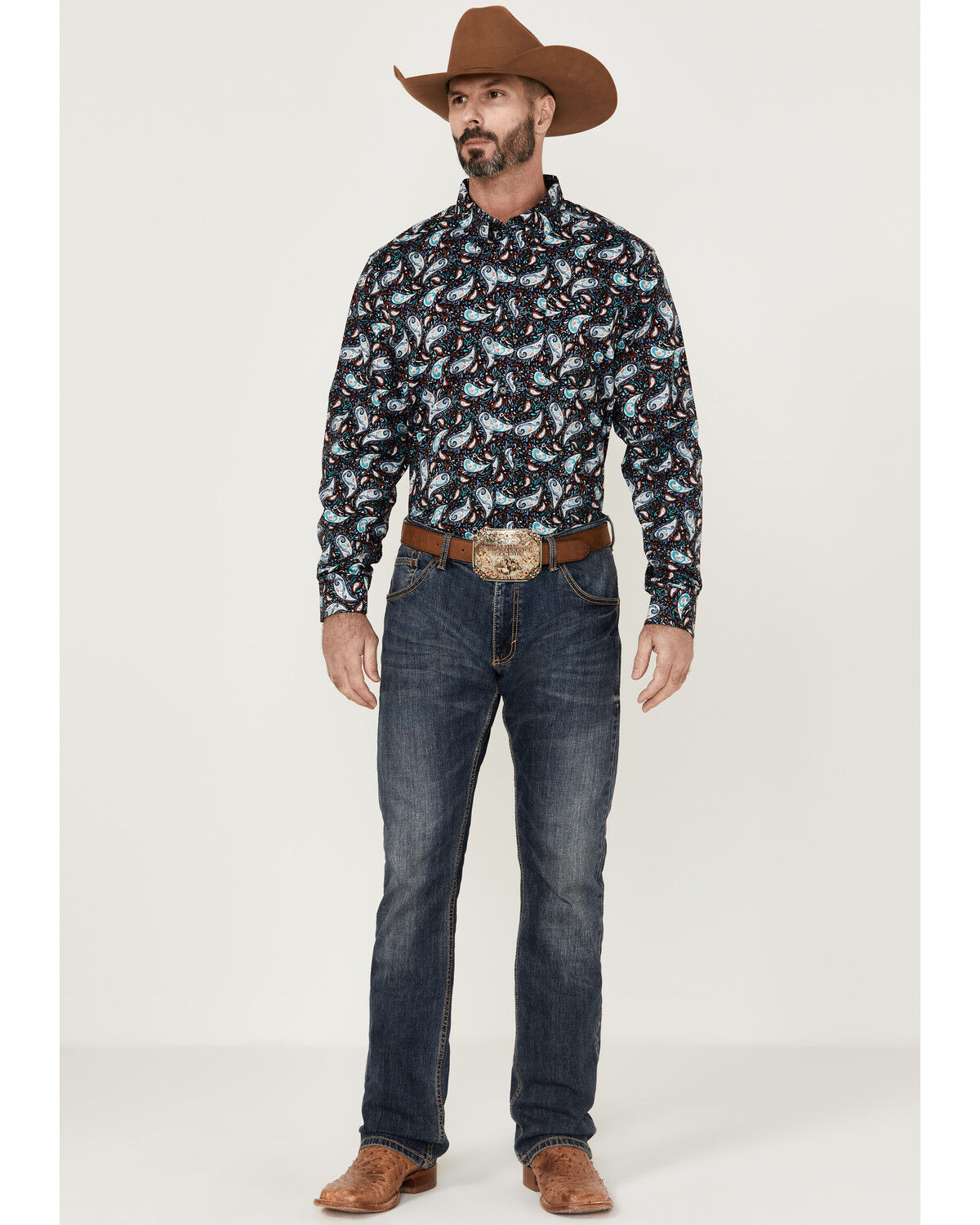 Image #2 - RANK 45® Men's Rodeo Large Paisley Print Long Sleeve Button-Down Western Shirt, Blue, hi-res