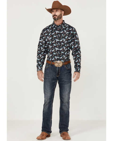 Image #2 - RANK 45® Men's Rodeo Large Paisley Print Long Sleeve Button-Down Western Shirt , Blue, hi-res