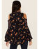 Image #4 - Miss Me Women's Cold Shoulder Long Sleeve Floral Top, Navy, hi-res