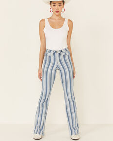 Shyanne Women's Blue Stripe Bootcut Jeans, Light Blue, hi-res