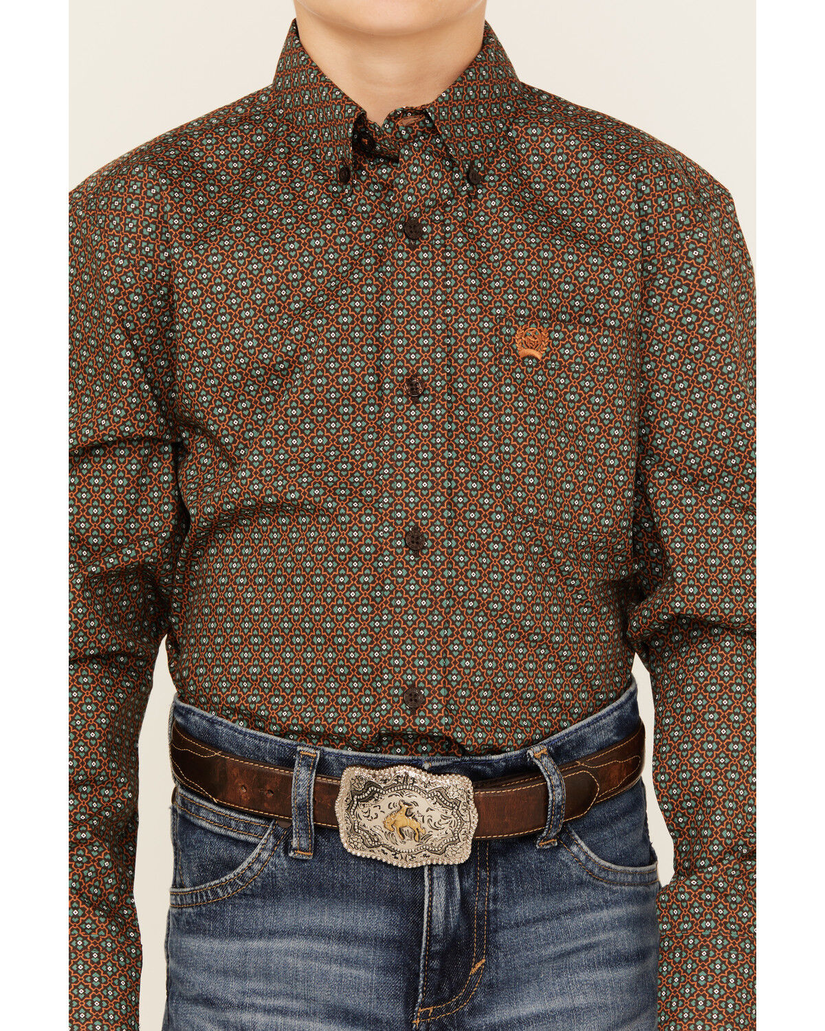 Image #3 - Cinch Boys' Geo Print Long Sleeve Button-Down Western Shirt, Brown, hi-res