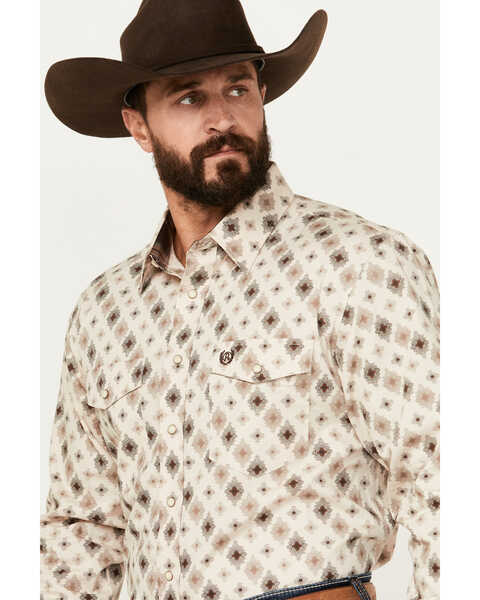 Image #2 - Panhandle Men's Select Medallion Print Long Sleeve Snap Western Shirt, Tan, hi-res