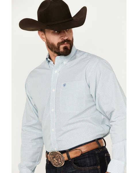 Image #2 - Ariat Men's Wrinkle Free Westley Plaid Print Button-Down Long Sleeve Western Shirt - Tall, White, hi-res