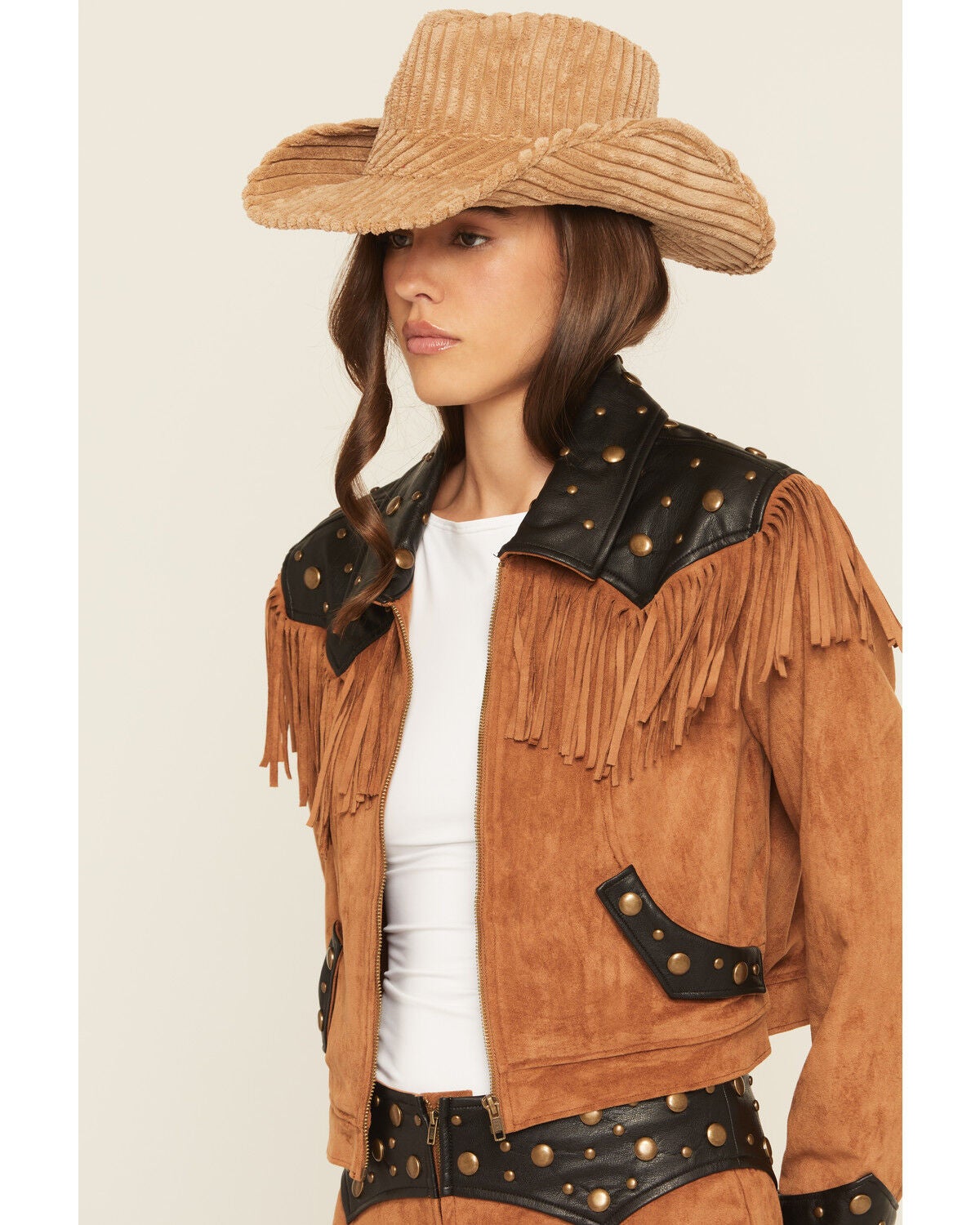 Image #2 - Show Me Your Mumu Women's Wilson Faux Suede Fringe Jacket, Tan, hi-res