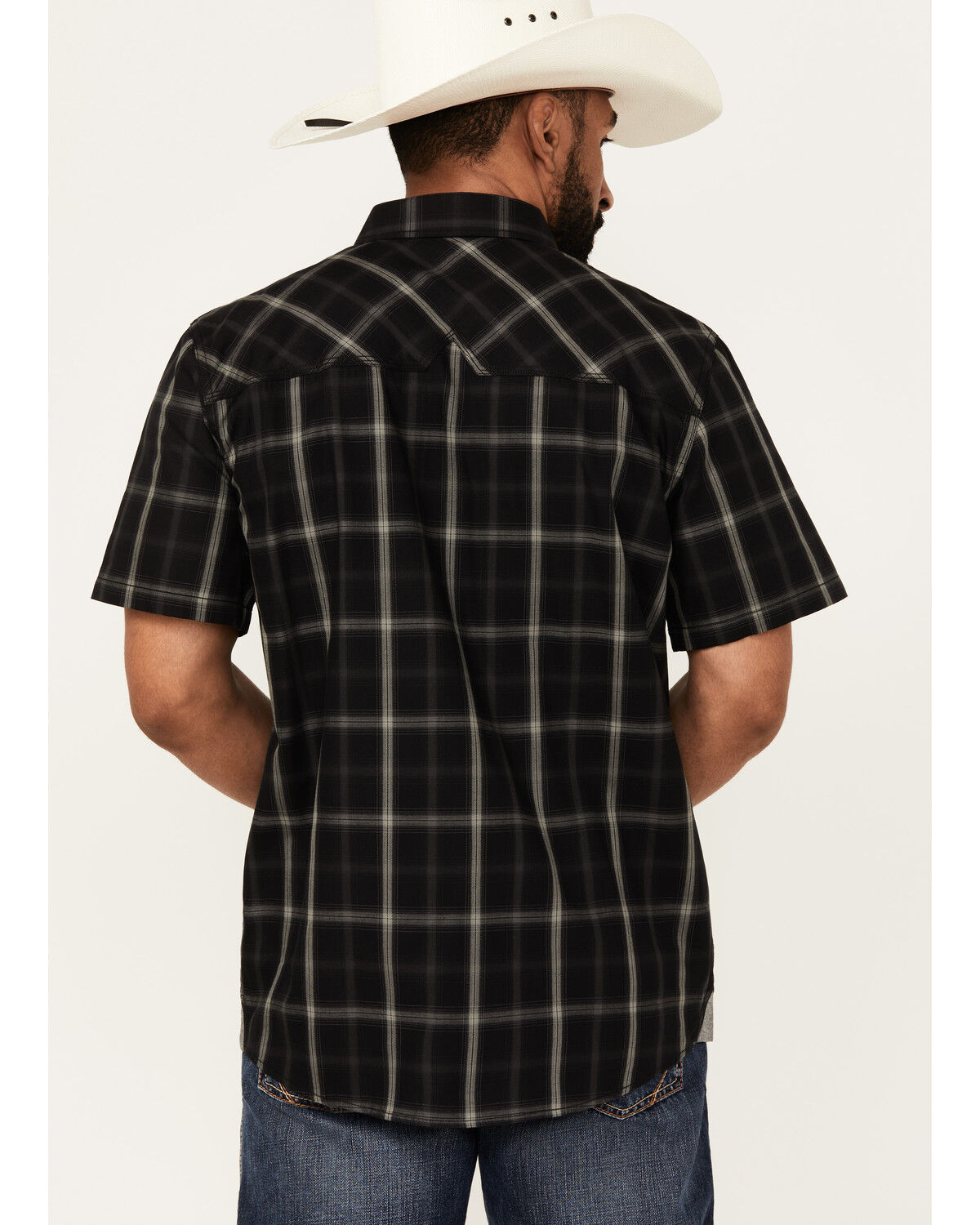 Image #4 - Moonshine Spirit Men's Exclusive Plaid Print Short Sleeve Snap Western Shirt, Black, hi-res