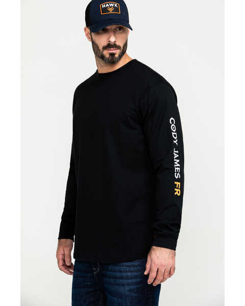 Cody James Men's Black FR Logo Long Sleeve Work Shirt - Tall , Black, hi-res