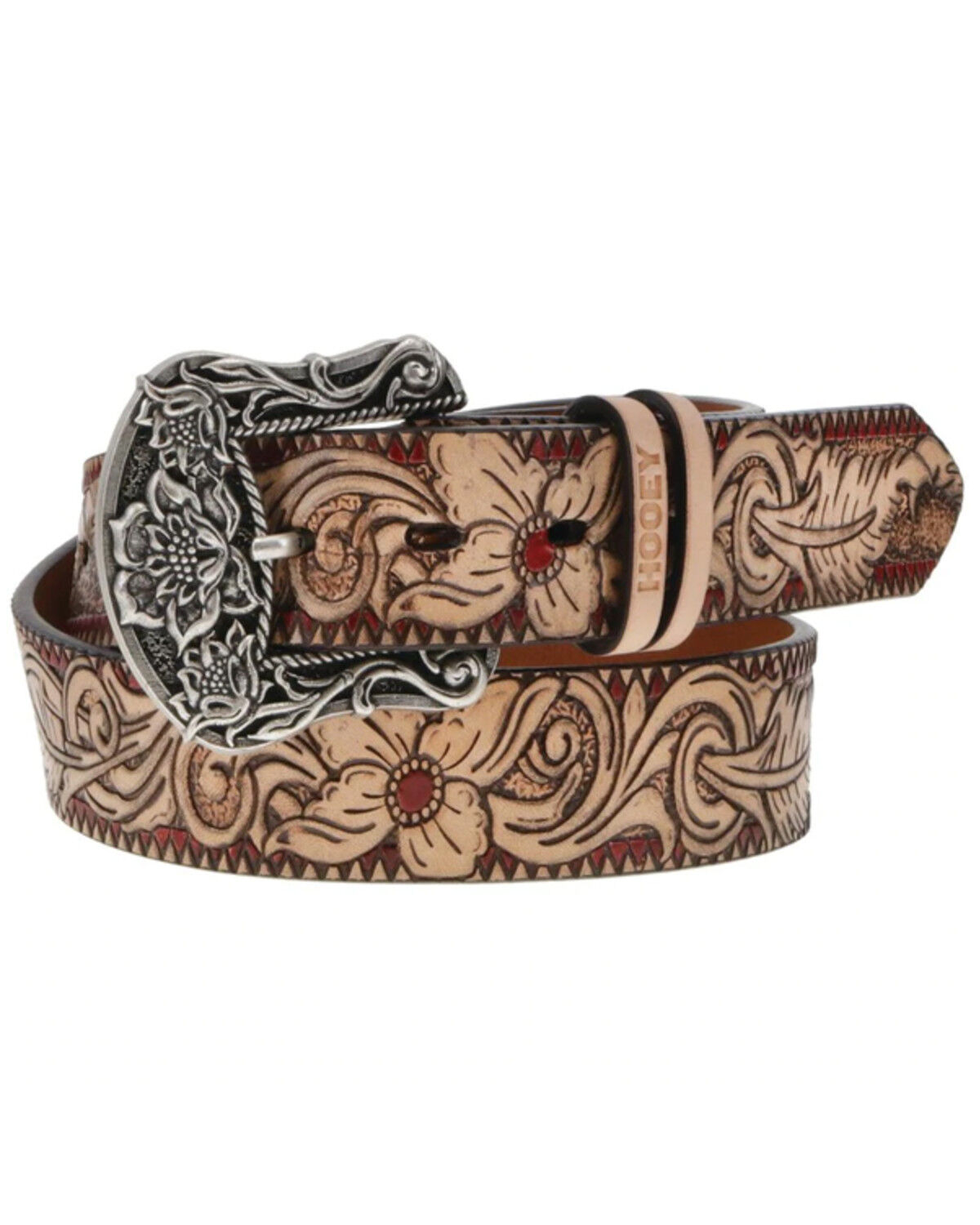 Image #1 - Hooey Women's Original Embossed Floral Filigree Western Belt, Brown, hi-res