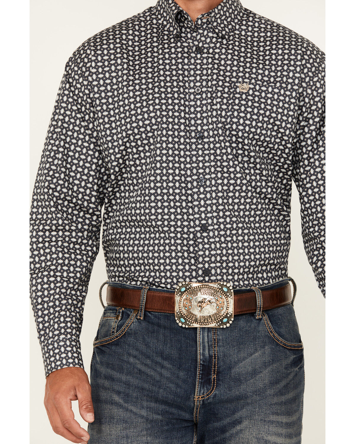 Image #3 - Cinch Men's Geo Print Long Sleeve Button-Down Stretch Western Shirt, Blue, hi-res