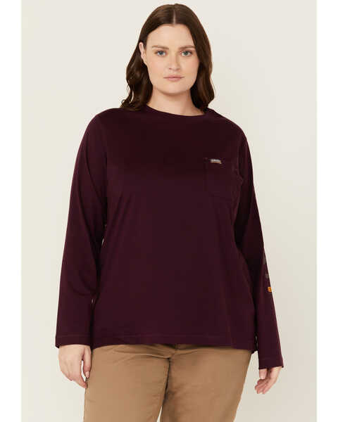 Ariat Women's Rebar Solid Long Sleeve Shirt , Purple, hi-res