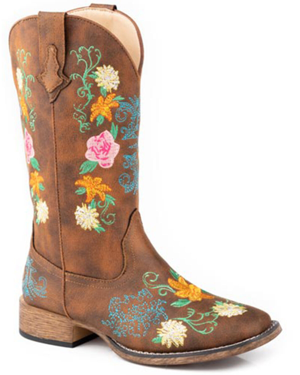 Image #1 - Roper Women's Bailey Floral Western Boots - Broad Square Toe, Tan, hi-res