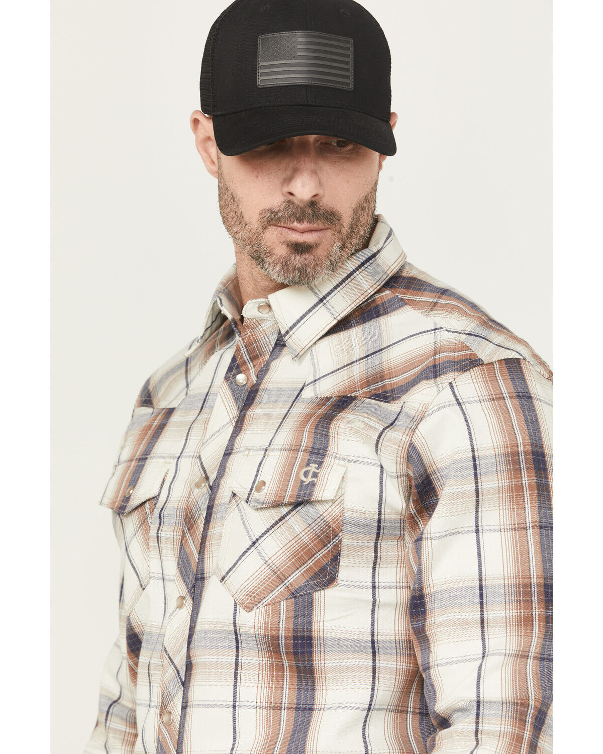 Image #2 - Cody James Men's FR Plaid Print Long Sleeve Snap Work Shirt, Natural, hi-res