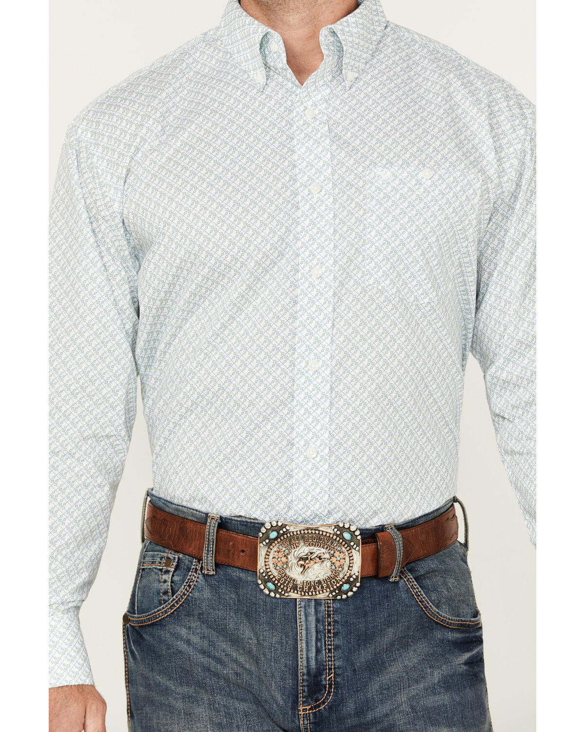 Image #3 - Wrangler Men's Classic Print Long Sleeve Button-Down Western Shirt, White, hi-res