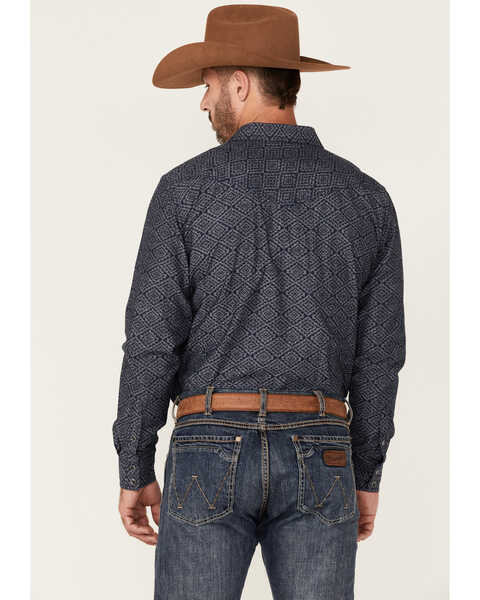 Image #4 - Cody James Men's Washed Out Chambray Southwestern Print Long Sleeve Snap Western Shirt - Big & Tall , Navy, hi-res