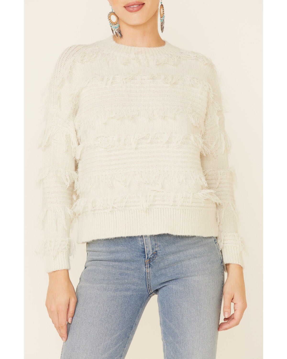 white fringe sweater