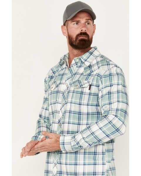 Image #2 - Cody James Men's FR Midweight Plaid Print Long Sleeve Pearl Snap Work Shirt , Blue, hi-res