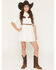 Image #1 - Sugar California Girls' Fringe Long Sleeve Button-Down Denim Tutu Dress, Ivory, hi-res