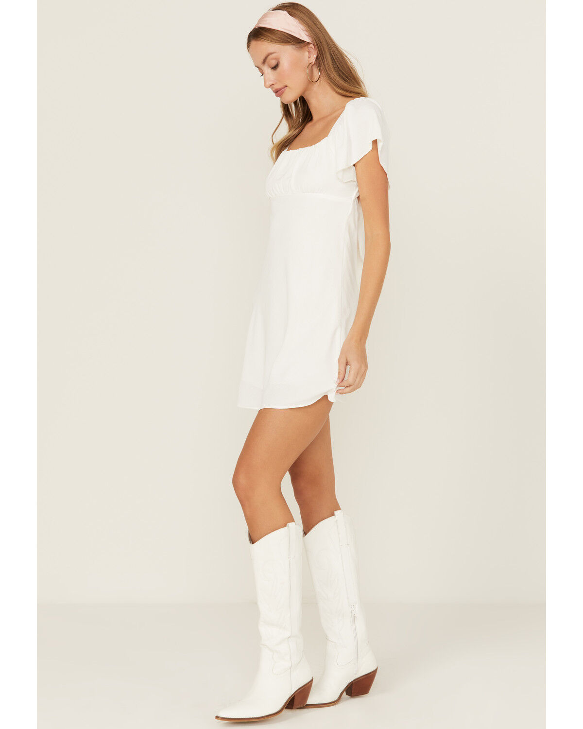 Image #2 - Originality Women's Emma Flutter Sleeve Tie Back Mini Dress, Off White, hi-res