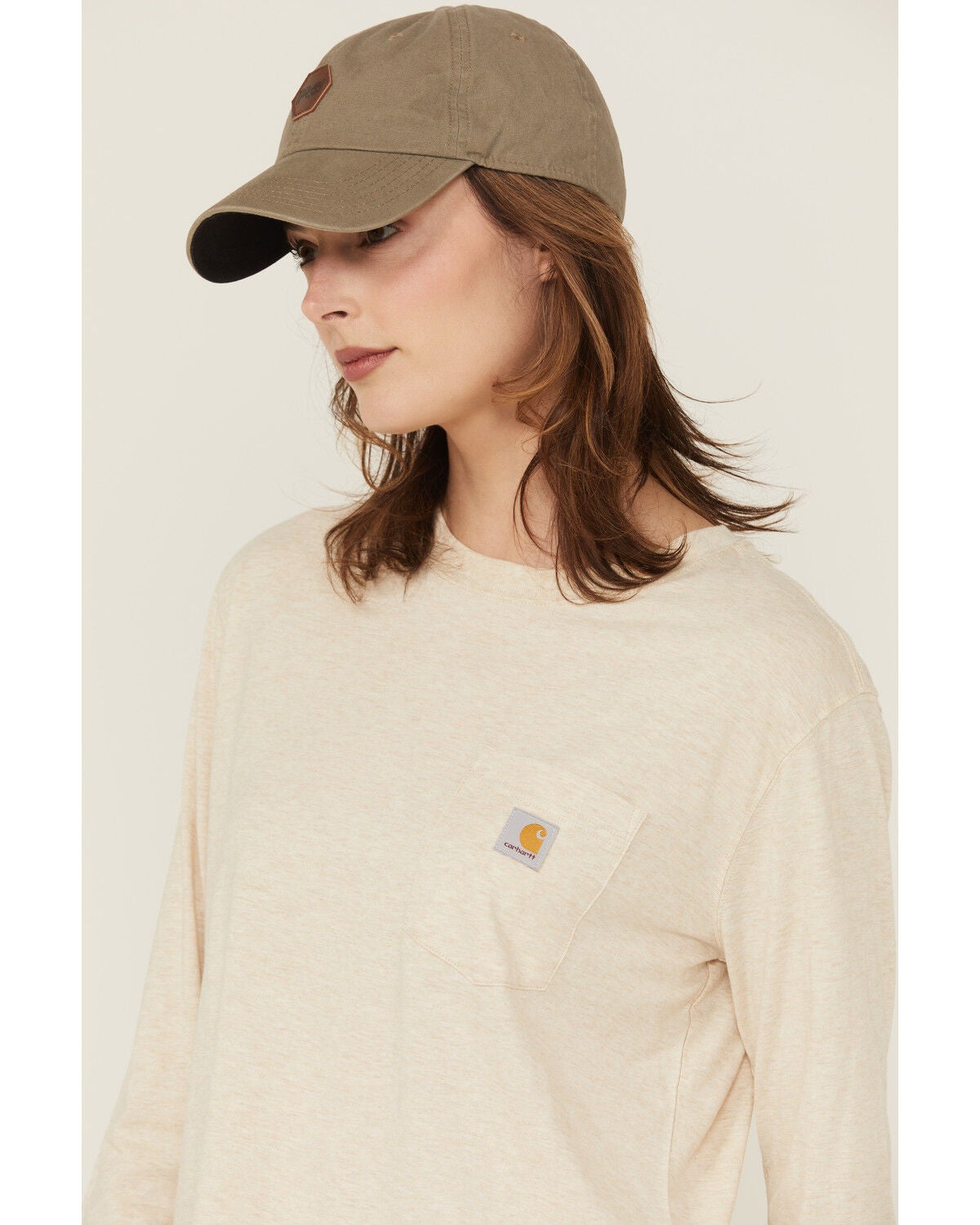 Image #2 - Carhartt Women's TENCEL&trade; Loose Fit Long Sleeve Pocket Shirt, Oatmeal, hi-res