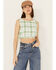 Image #1 - By Together Women's Gingham Print Cropped Sleeveless Top, Green, hi-res