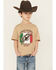 Image #1 - Cowboy Hardware Boys' Mexico Flag Bucking Bull Short Sleeve Graphic T-Shirt, Tan, hi-res