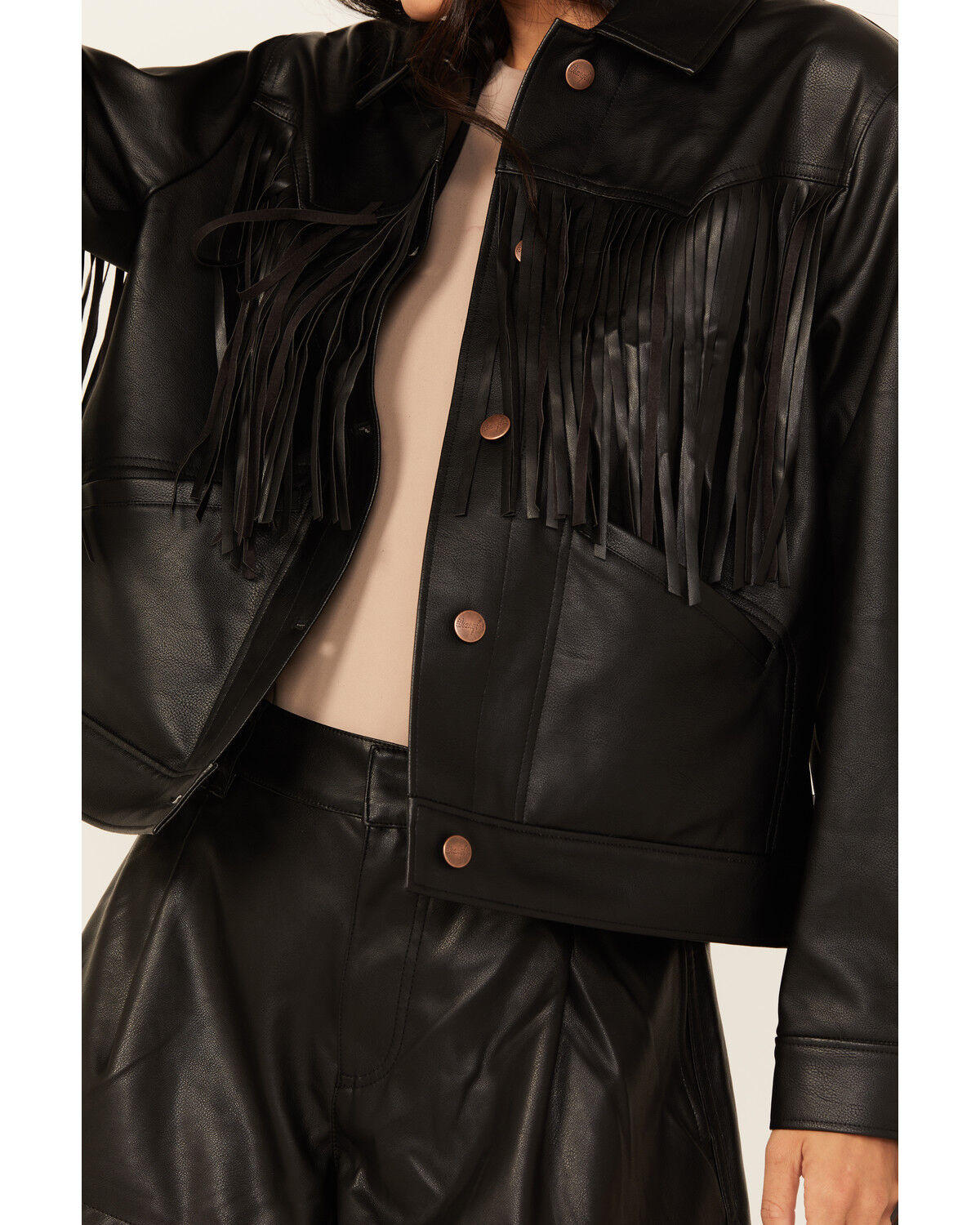 Image #3 - Wrangler Women's Wild Oversized Faux Leather Fringe Jacket, Black, hi-res