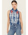 Image #2 - Idyllwind Women's Plaid Print Embroidered Front Sleeveless Snap Western Shirt, Blue, hi-res