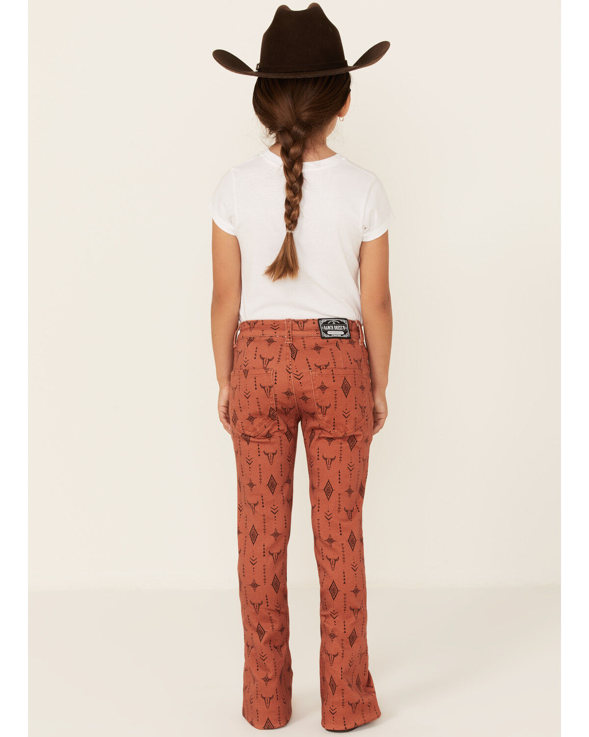 Image #3 - Ranch Dress'n Girls' Southwestern Steerhead Print Stretch Super Flare Jeans, Brown, hi-res