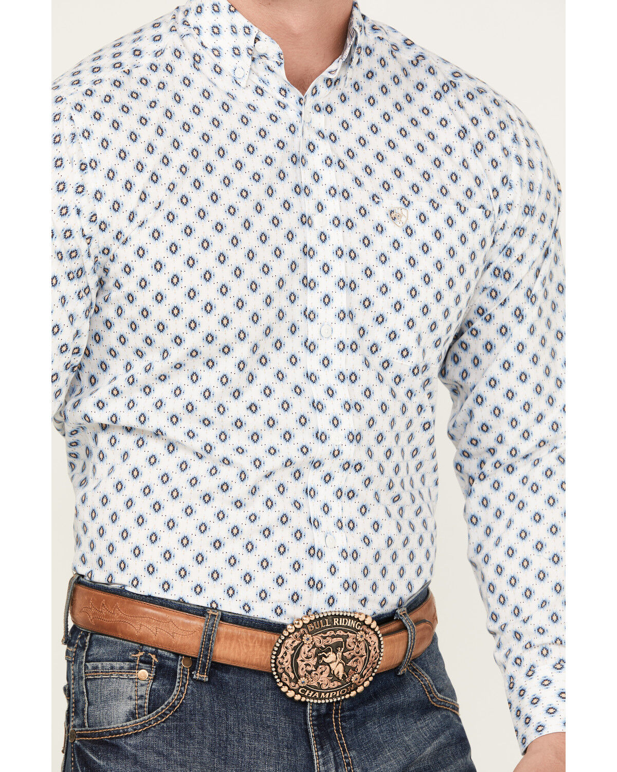 Image #3 - Ariat Men's Kobe Southwestern Print Long Sleeve Button-Down Western Shirt, White, hi-res