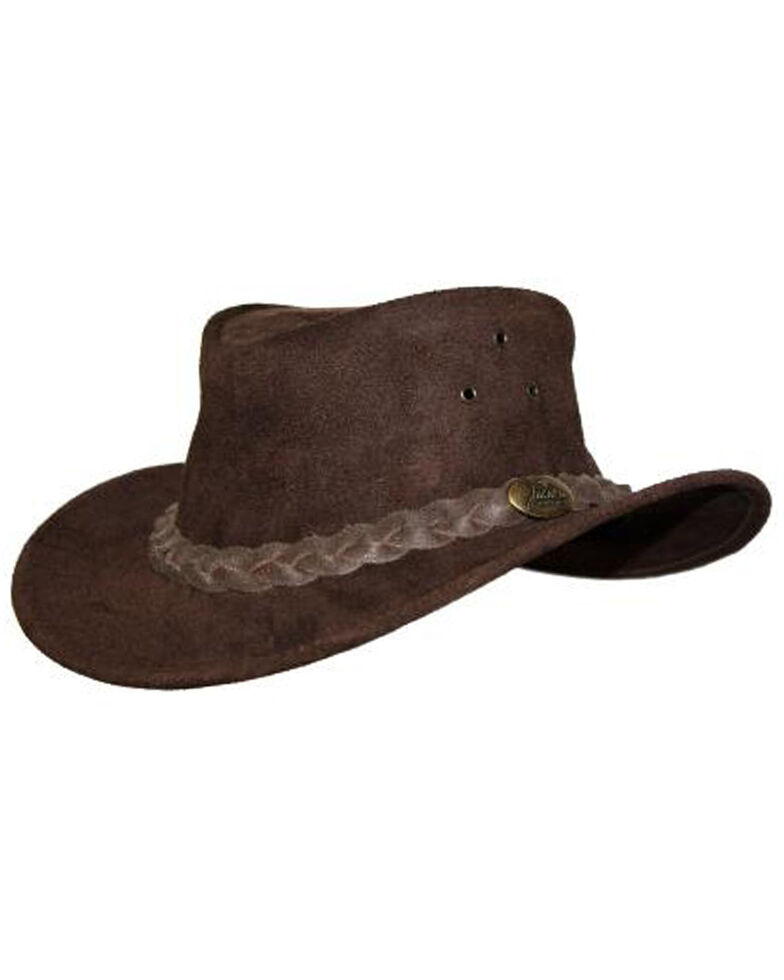 Jacaru Men's Gabba Leather Outback Hat, Brown, hi-res